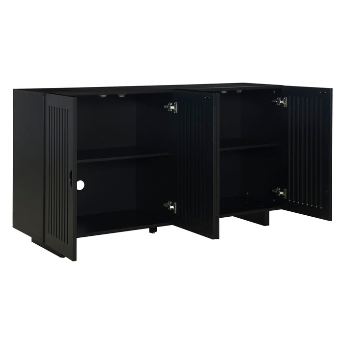 Trexm Modern Style Sideboard With Superior Storage Space, Hollow Door Design And 2 Adjustable Shelves For Living Room And Dining Room (Black)
