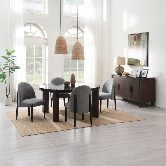 Estella - Round Dining Table With Natural Marble Top - Black Top & Walnut