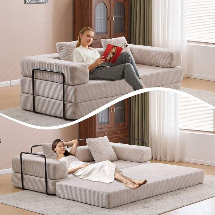 Floor Couch, Convertible Floor Sofa Bed With Pillow Back Support Armrest