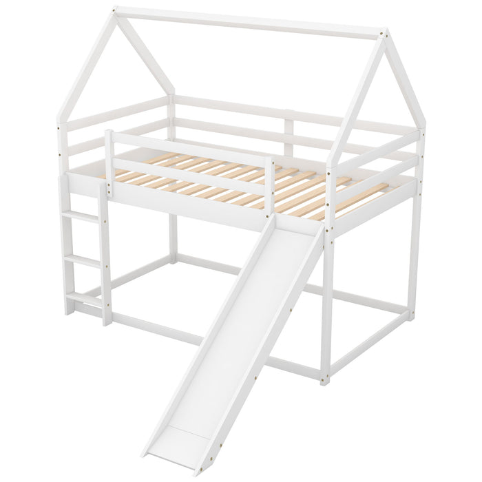 House Shape Bunk Bed With Slide And Ladder