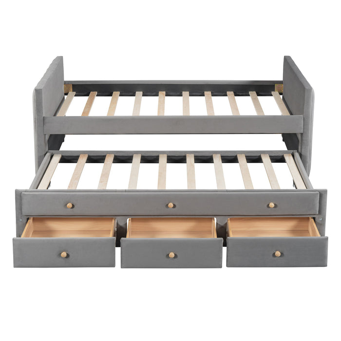 Upholstered Daybed With Trundle And Drawers