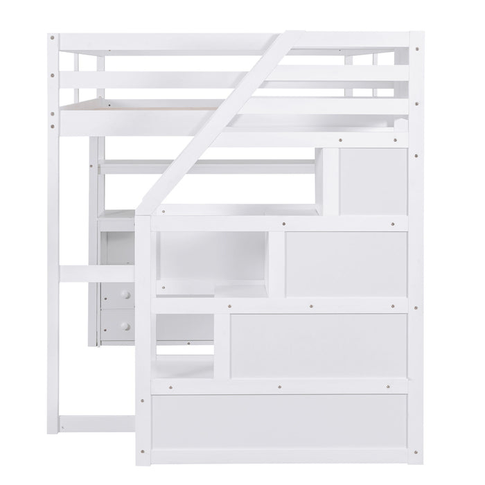 Loft Bed With Desk, Shelves, 2 Drawers, Storage Staircase