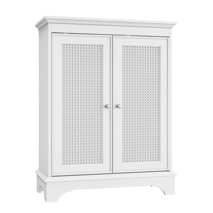 White 2 Door Rattan Storage Cabinet With Adjustable Partition, Medieval Modern Independent Buffet Cabinet, Multifunctional Decorative Cabinet Suitable For Living Room, Kitchen, Bathroom - White