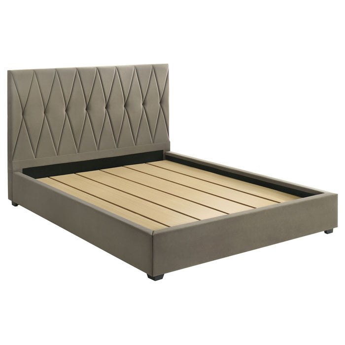 Delsea Upholstered Eastern King Platform Bed Light Brown