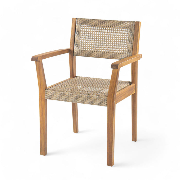 Amaris Outdoor Patio 7Pcs Acacia Wood Dining Set With Faux Wicker Chairs In Teak
