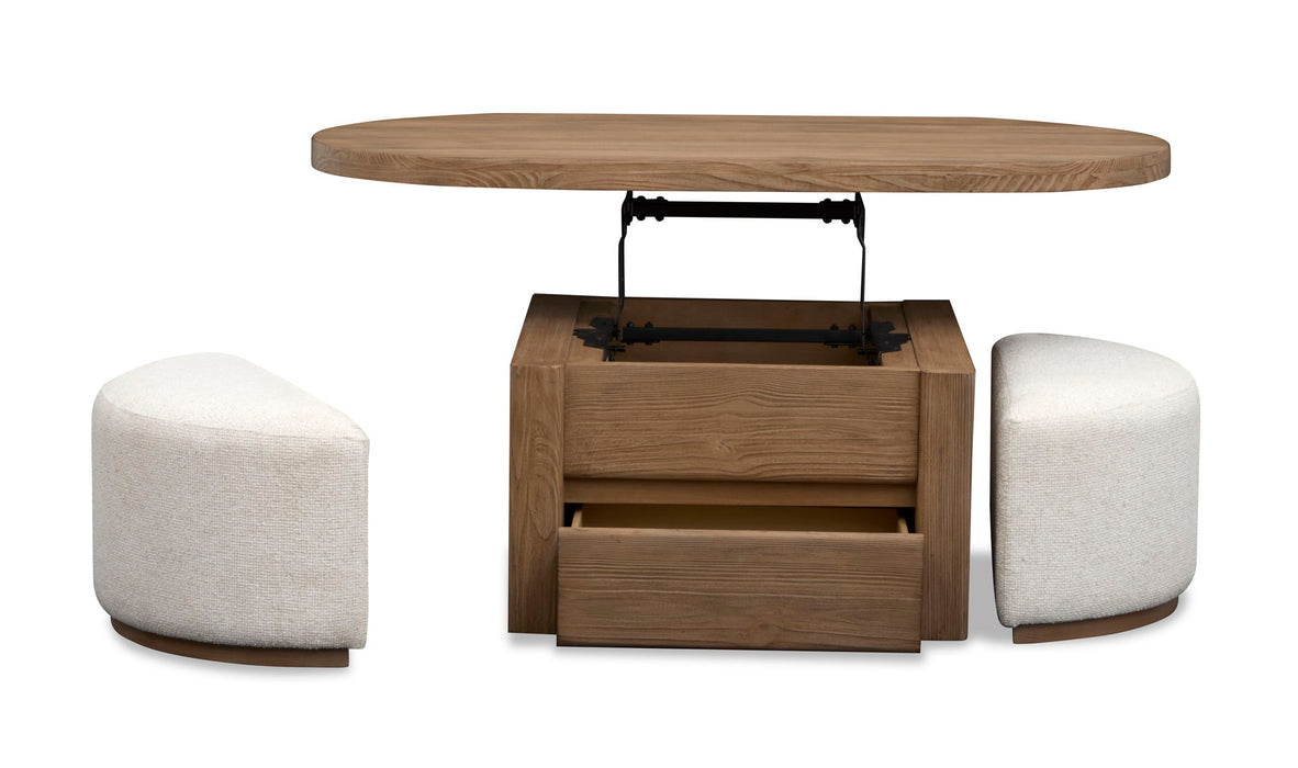 Hayden - Lift Top Storage Cocktail Table With Casters And Two Upholstered Stools - Golden Oat