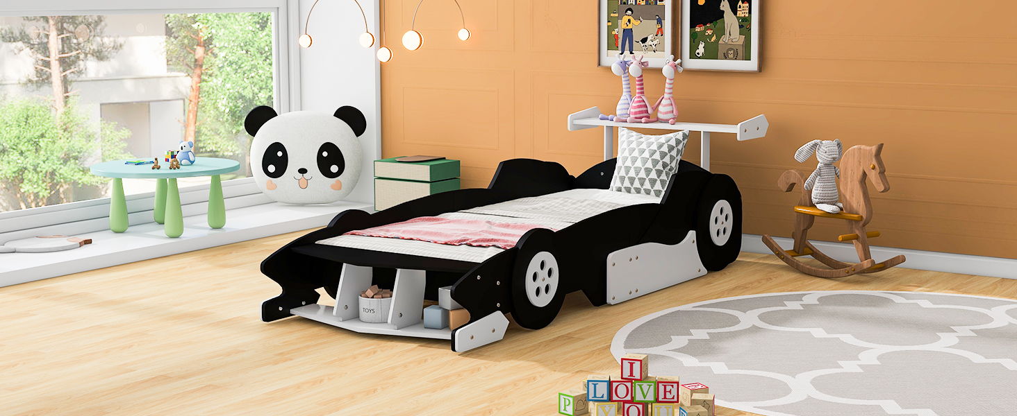 Race Car-Shaped Platform Bed With Wheels