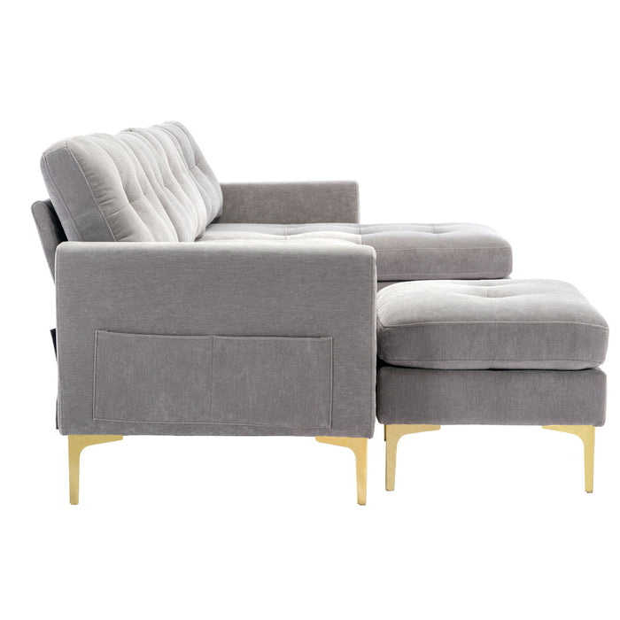 Modern L - Shape Convertible Sectional Sofa With Movable Ottoman