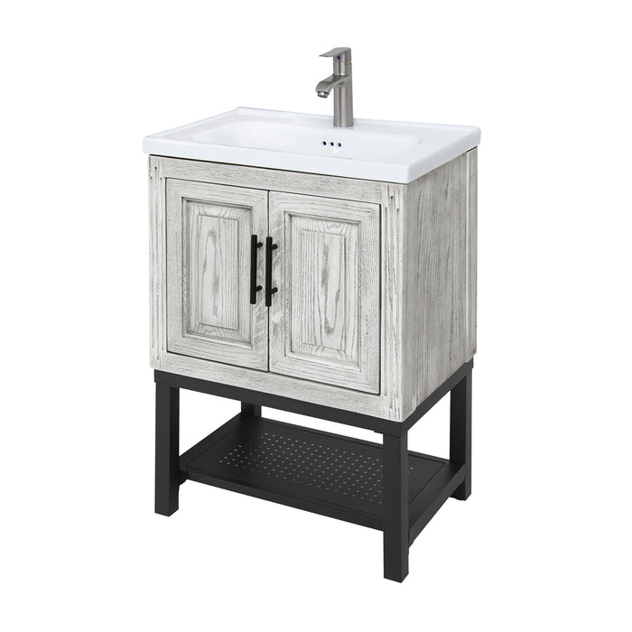 Modern Freestanding Bathroom Vanity With Ceramic Sink, Hot And Cold Faucet, Storage Cabinet & Open Shelf