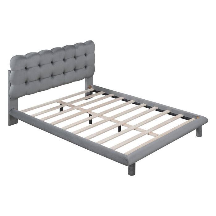 Platform Bed With LED Frame, Thick & Soft And Button Tufted Design Headboard