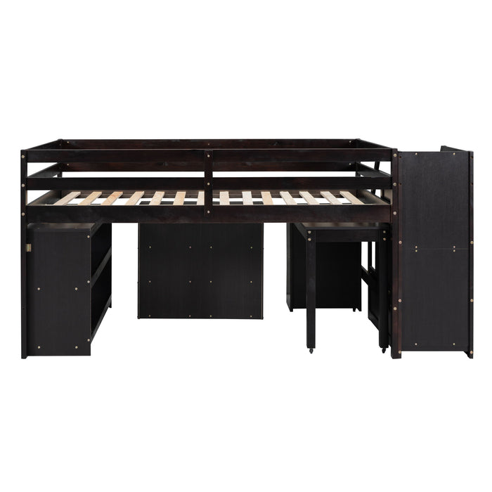 Loft Bed With Retractable Writing Desk And 3 Drawers With Storage Stairs And Shelves