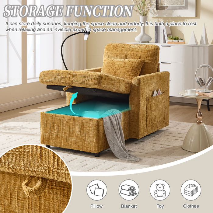 Multifunctional Chenille Recliner Sofa With Storage And Phone Bracket