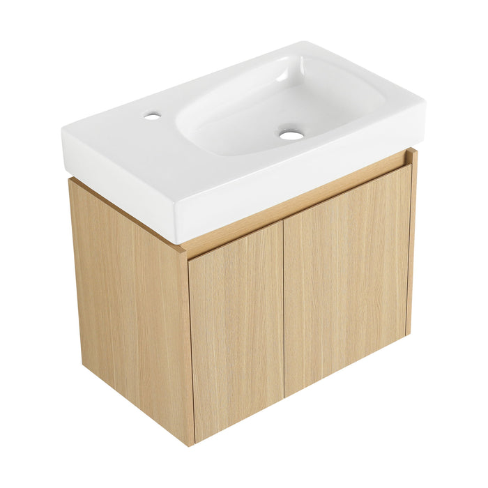 Modern Bathroom Vanity With Ceramic Basin, Wall Mounted Floating Sink Combo, Storage Cabinet