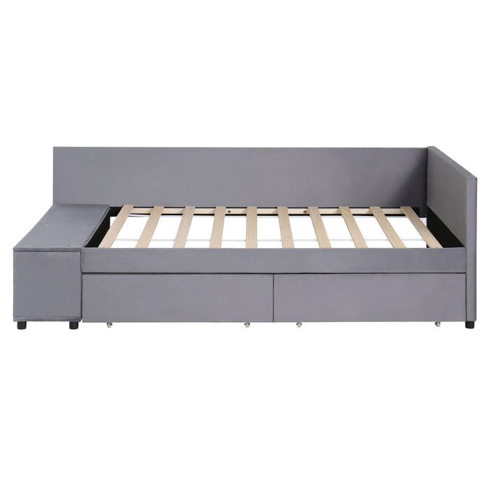 L Shaped Upholstered Platform Bed With Storage And Drawers
