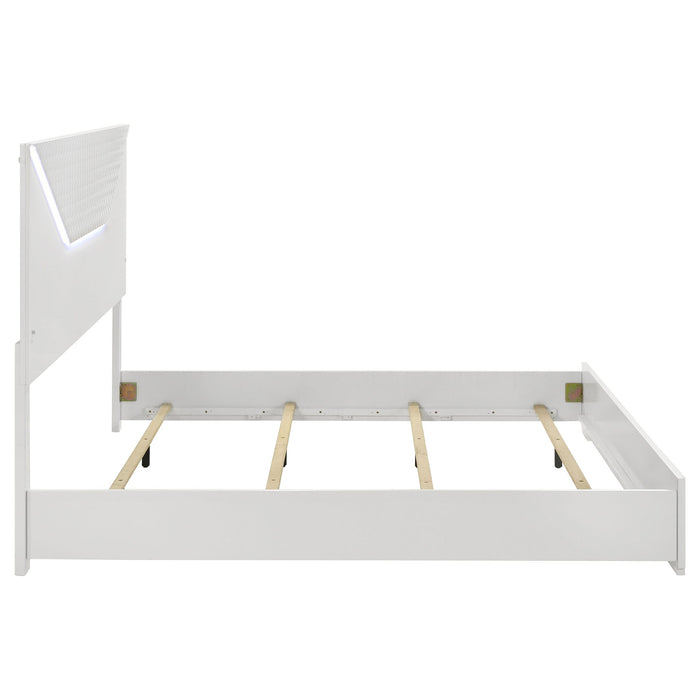 Ives Eastern King Panel Bed LED Headboard White High Gloss