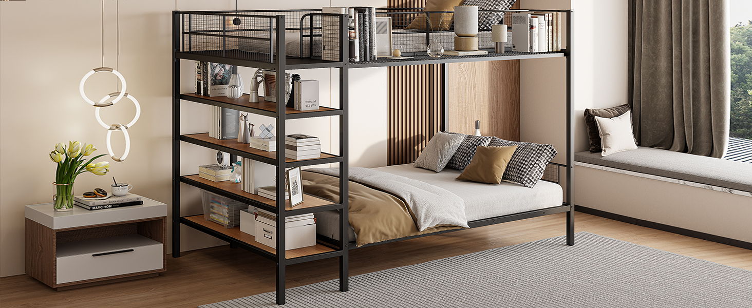 Bunk Bed With 5 Tier Shelves