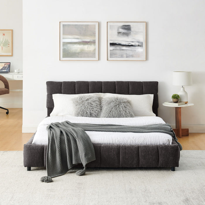 Modern Platform Bed Frame With Thick Chenille Fabric