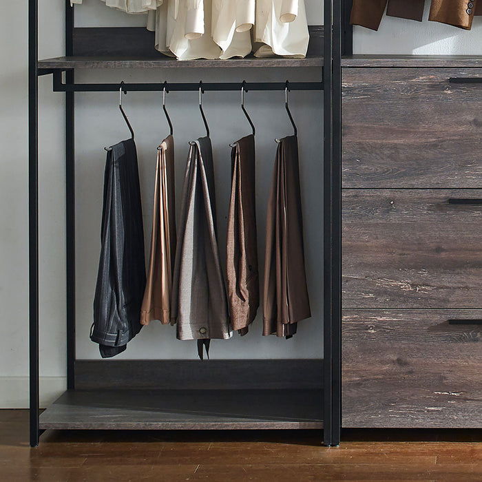 Monica - Wood Walk In Closet System With Powder Coated Metal Frame And Melamine - Rustic