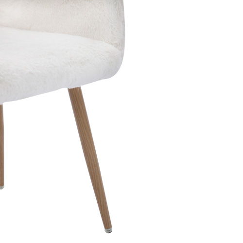 Hengming Dining Chairs With Faux Fur, Mid Century Side Chairs With Solid Painting Steel Leg For Dining Room - White