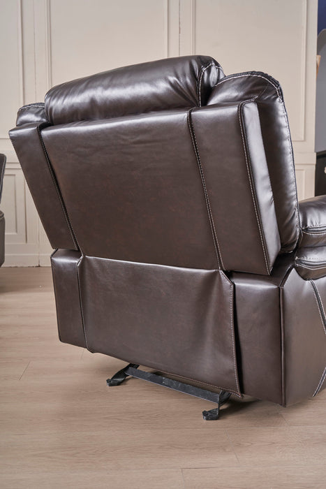 Reclining Upholstered Manual Puller In Faux Leather - Brown