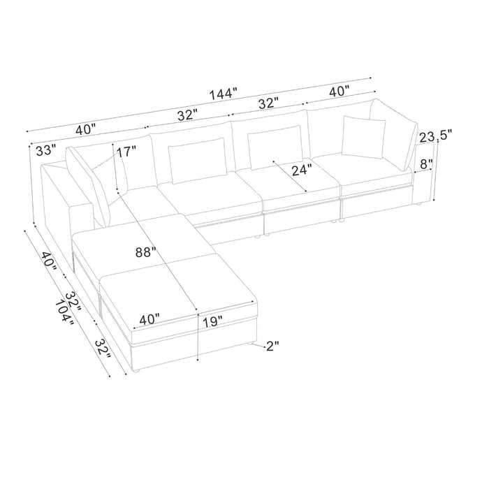 Upholstered Modular Sectional & Custom Configuration And Toss Pillows