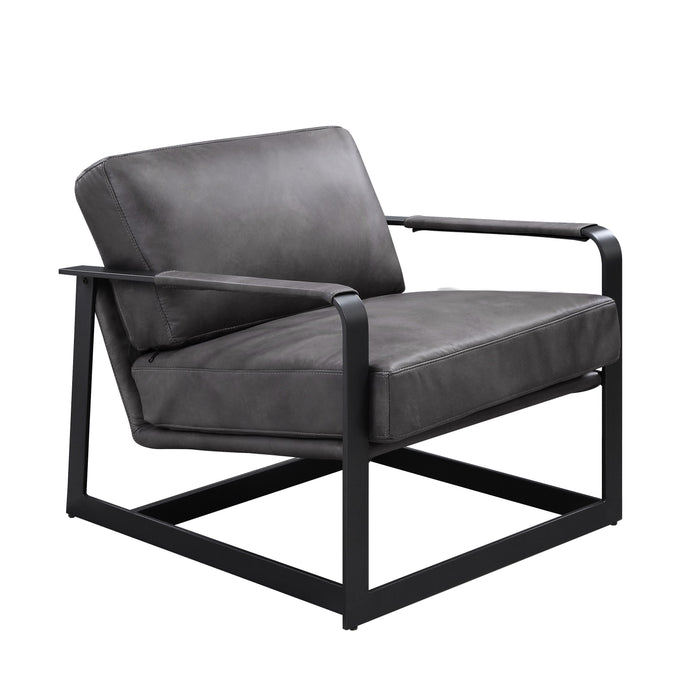 Locnos - Accent Chair - Gray Top Grain Leather & Black