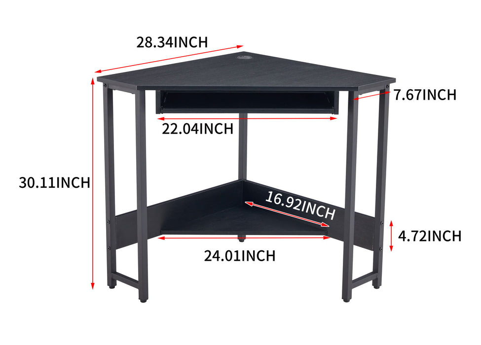 Triangle Computer Desk, Corner Desk With Smooth Keyboard Tray & Storage Shelves, Compact Home Office, Small Desk With Sturdy Steel Frame As Workstation For Small Space - Black, 28.34''L 24''W 30.11''H
