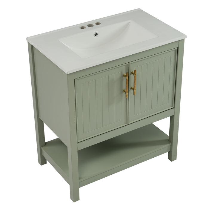 Elegant Bathroom Vanity With Ceramic Sink And Versatile Storage