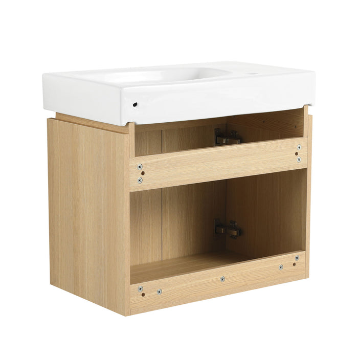 Modern Bathroom Vanity With Ceramic Basin, Wall Mounted Floating Sink Combo, Storage Cabinet