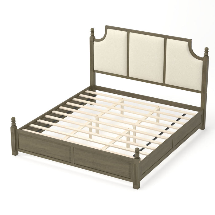 Farmhouse Platform Bed Frame & Tall Upholstered Headboard