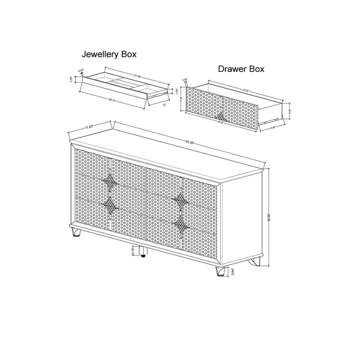 Uriuni - 5 Piece King Bedroom Set With Panel Headboard And LED Lighting - Gold / White