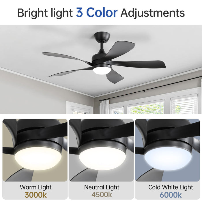 45" Ceiling Fan With DC Motor Smart App Control Quiet Reversible Operation Dimmable Lighting And Timer