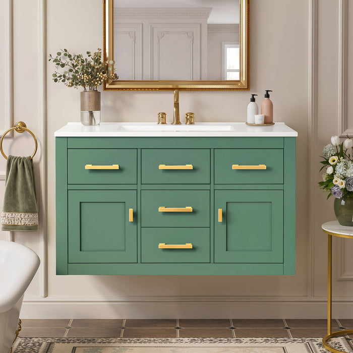Wall Mounted Bathroom Cabinet With Sink, Multiple Drawers And Doors - Green
