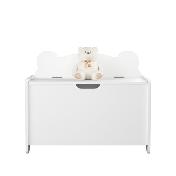 Toy Box With Bear Headboard, Organizer Storage Chest - White