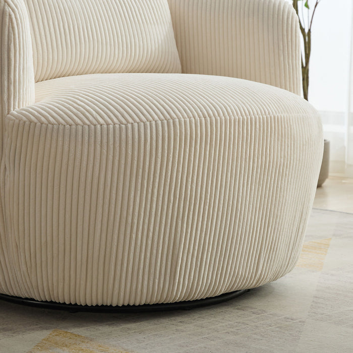 Wide Upholstered Corduroy 360° Swivel Barrel Soft Chair With Pillow