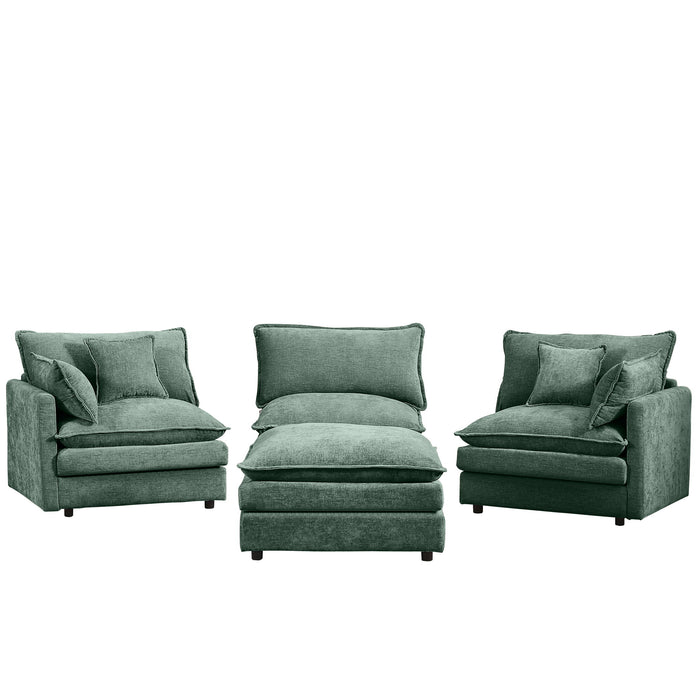 L Shaped Modular Sectional Sofa With Movable Ottoman, 3 Seater Comfortable Seating