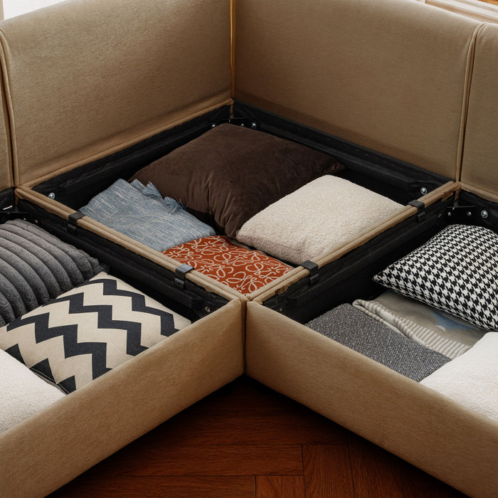 Stylish Chenille Sofa With Storage Seat And Cylindrical Backrest