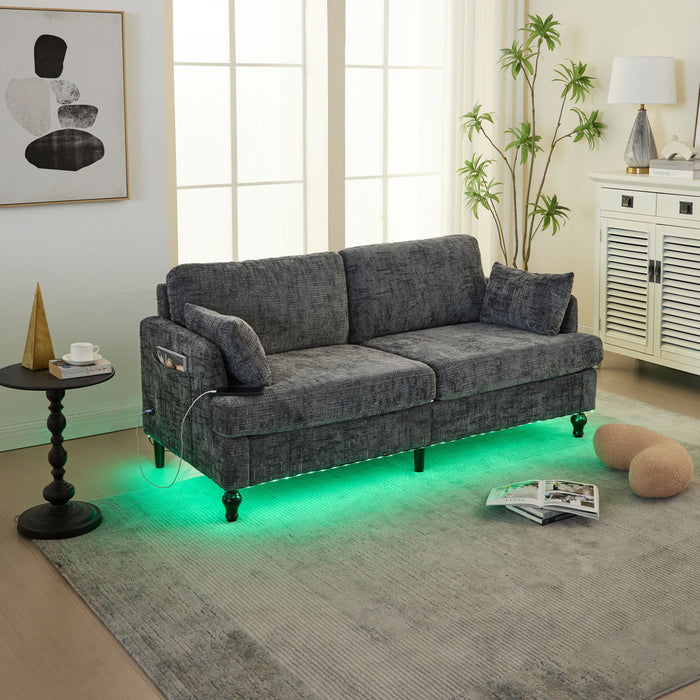 Chenille 2 Seater Sofa With LED Light, USB Charging Port, And Storage Bag