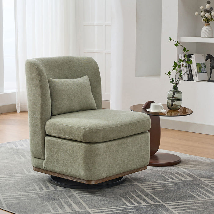 Wide Modern Chenille Cushioned Armless Metal Base 360° Swivel Chair With Pillow