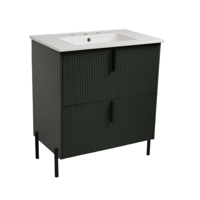 Bathroom Vanity With Ceramic Sink, Fluted Design