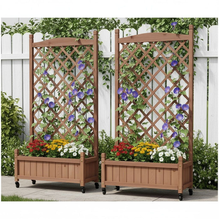 Raised Garden Bed With Trellis 2 Pack, Outdoor Planter Box & Plant Stand With Climbing Racks - Brown