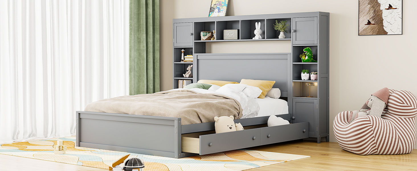 Bed With All In One Cabinet, Shelf And Sockets