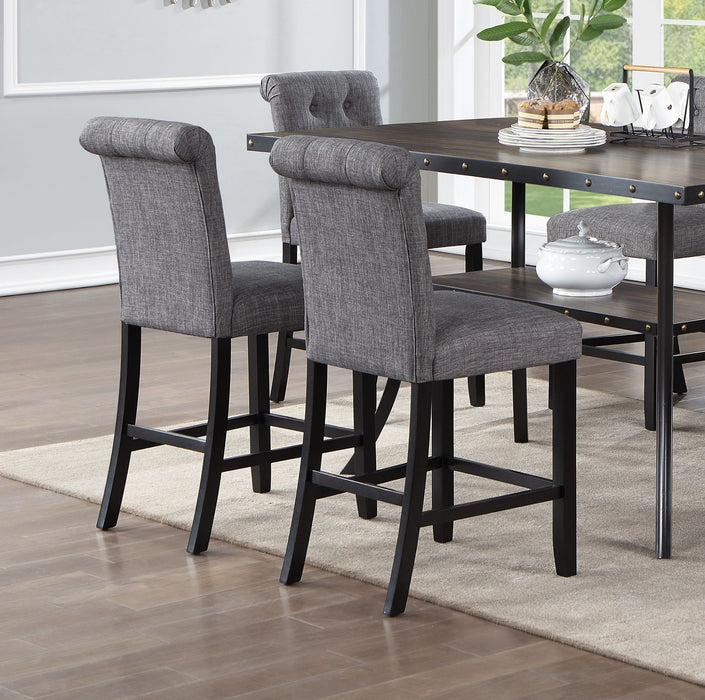 Dining Room Furniture Natural Rectangle Top Dining Table 6 X High Chairs Charcoal Fabric Tufted Roll Back Top Chair Nail Heads Trim And Storage Shelve 7 Pieces Counter Height Dining Set