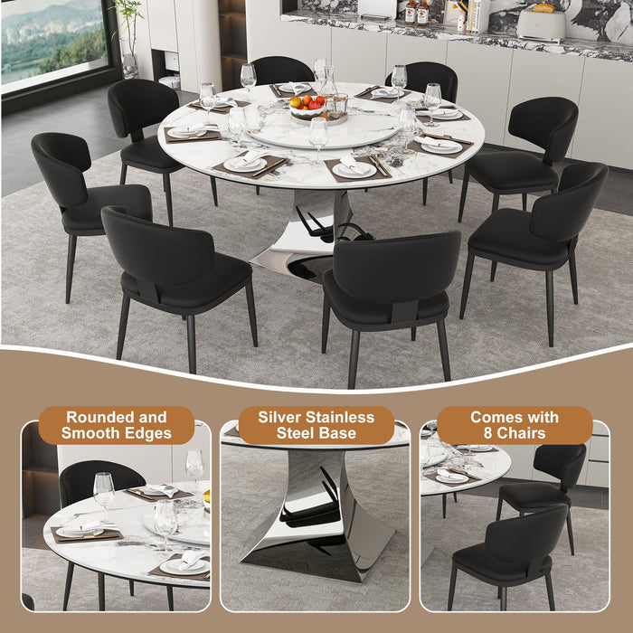Round Dining Table With 6 Chairs Set - Silver