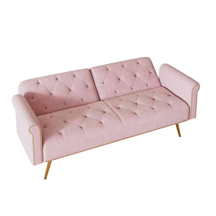 Luxurious Velvet Sofa Bed With Nail Head Trim And Matching Pillow