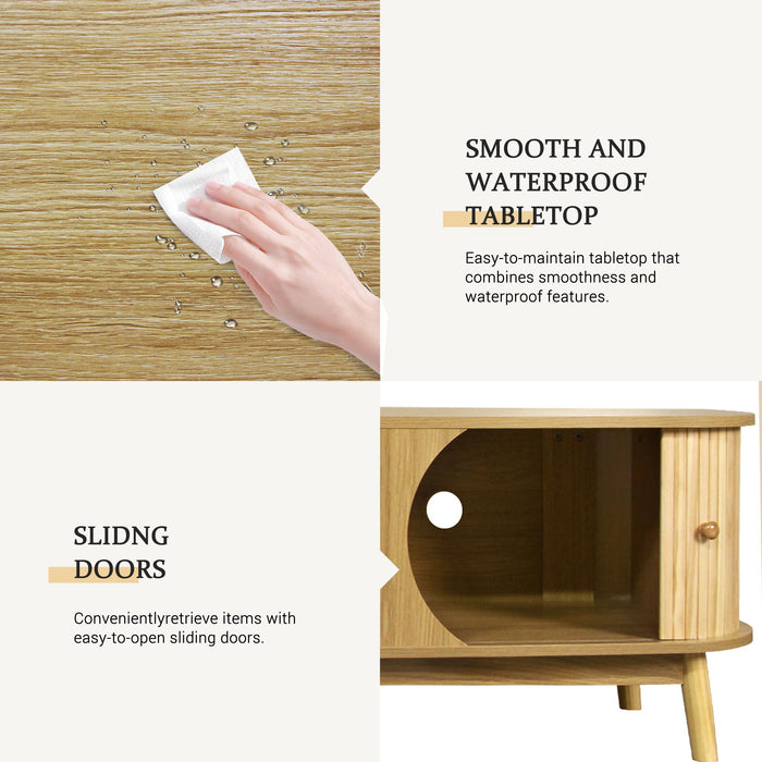 Rattan TV Stand For Tvs Up To 75'', Modern Farmhouse Media Console, Entertainment Center With Legs, TV Cabinet For Living Room, Home Theatre - Natural Wood