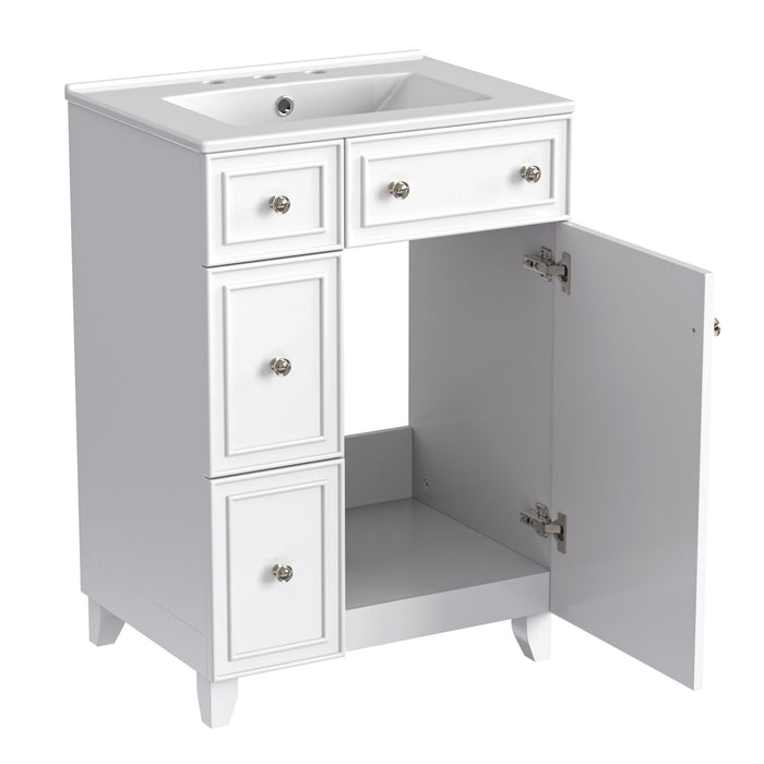 Transitional Style Bathroom Vanity Cabinet With Ceramic Sink