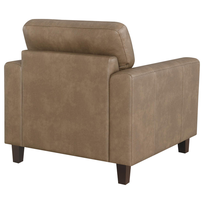 Scotland Faux Leather Upholstered Track Arm Chair Brown