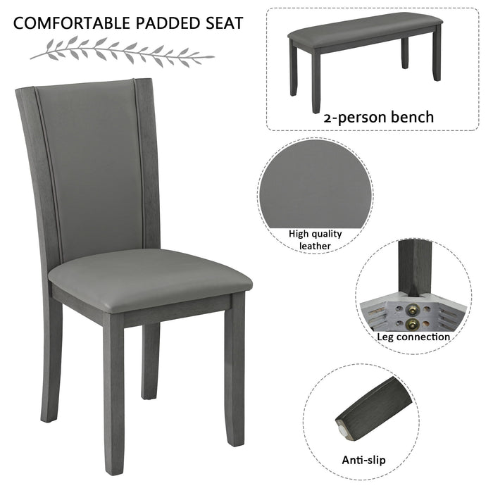 Modern 6 Piece Dining Table Set With Bench And Chairs For Dining Room Or Kitchen - Gray