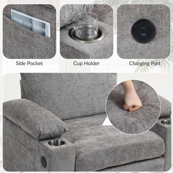 Chenille Fabric Sofa Bed With Cupholders And USB Charging Ports Chair For Living Room